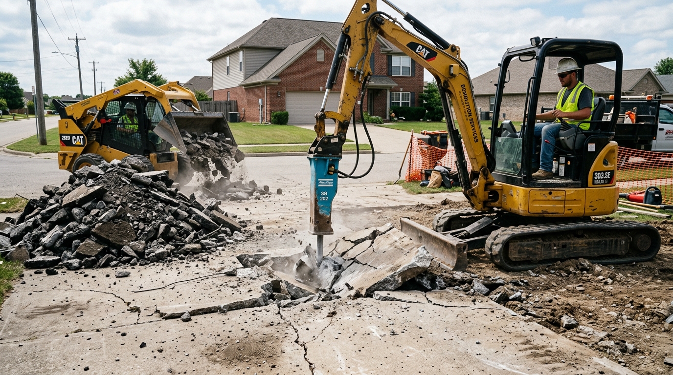 Demolition of an old cracked concrete driveway