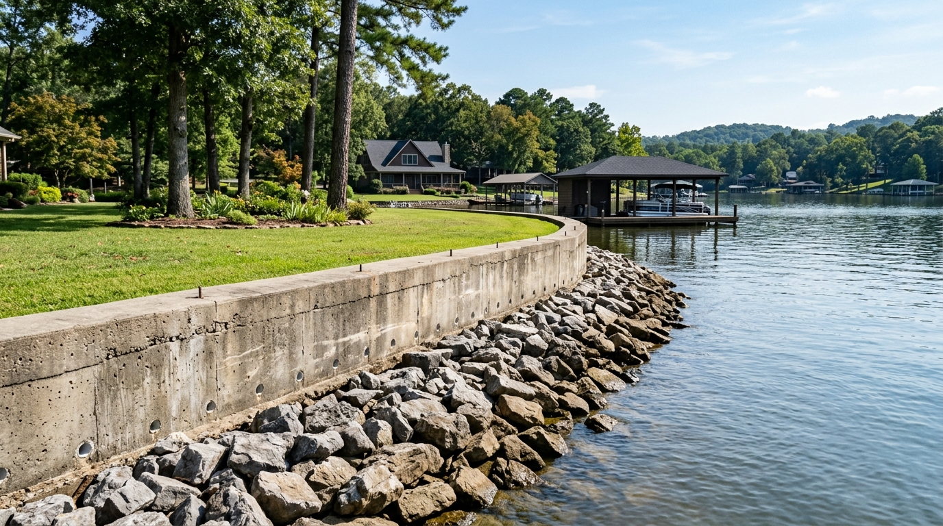 Concrete seawall repair on Lake Hamilton