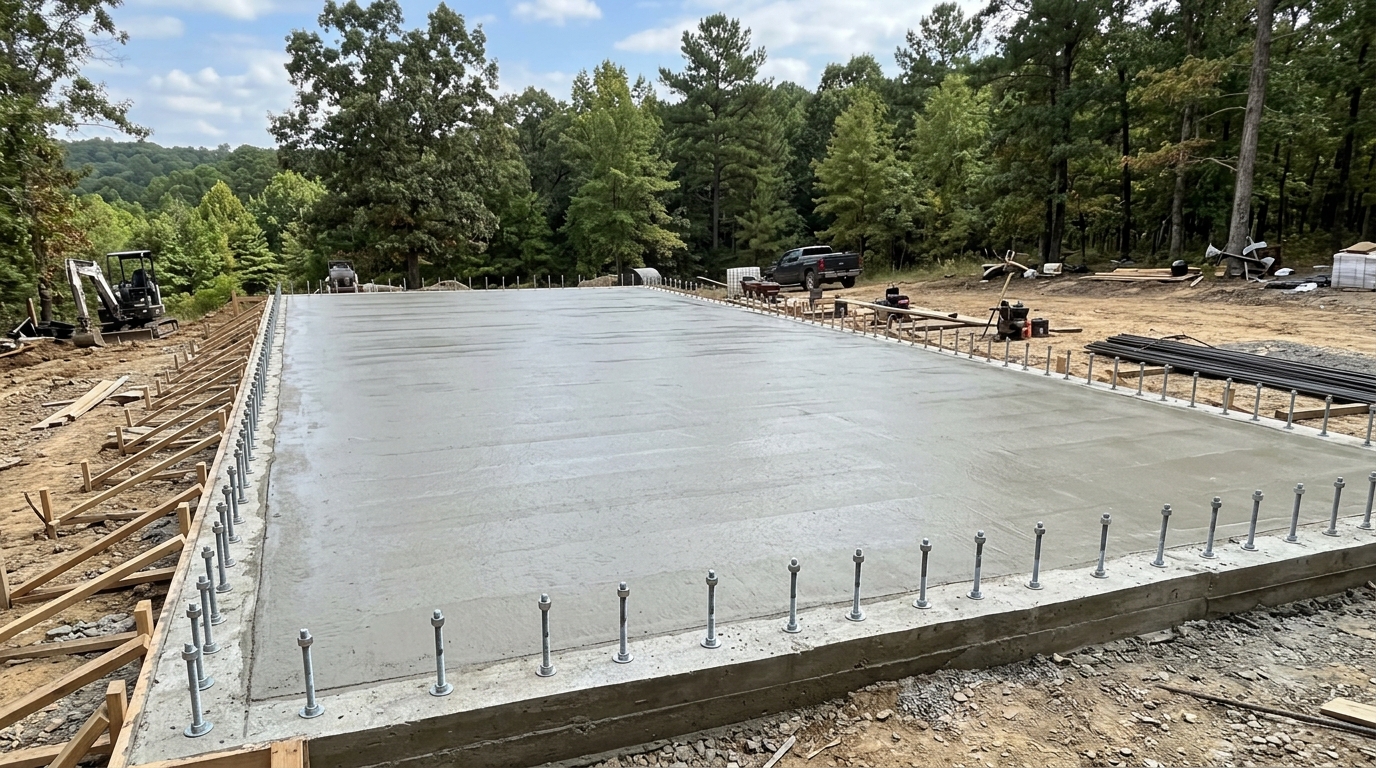 Monolithic shop slab foundation with rebar