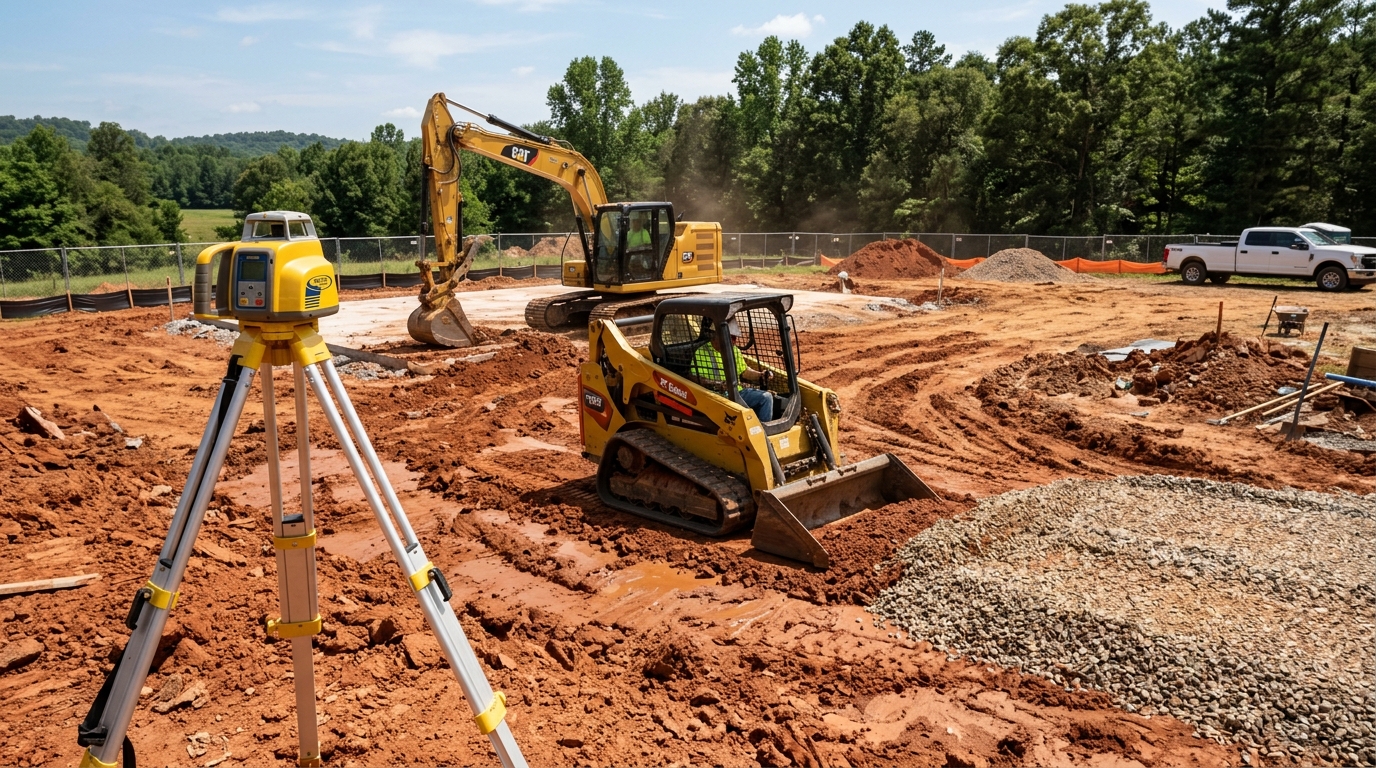 Excavator preparing a building site